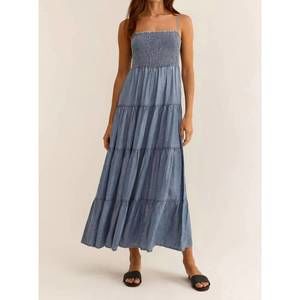 Z Supply Blue Smocked Strap Maxi Dress